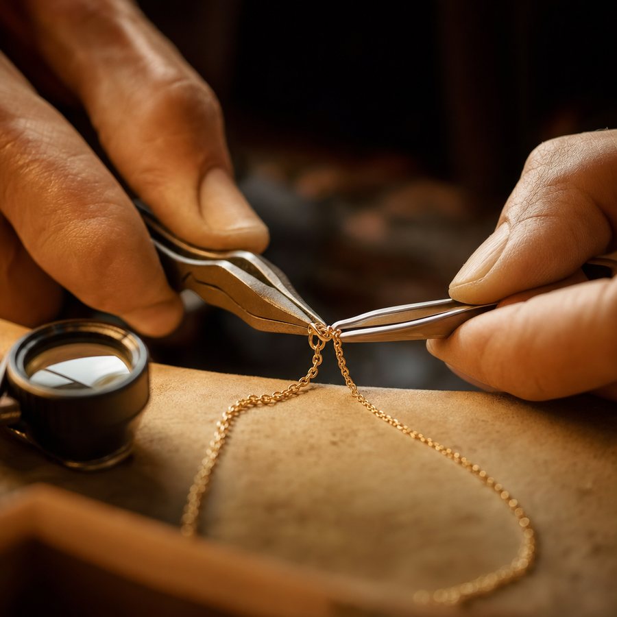 Repairing the clasp on a fine gold chain necklace